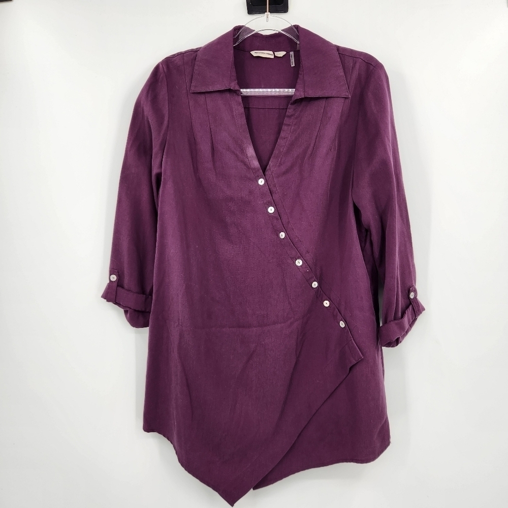Soft Surroundings Washed Tencel Tunic Top Womens Size Medium Purple Button Front